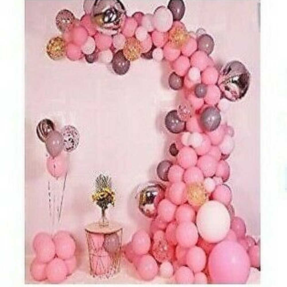 Hot Pink Balloon Garland Arch Kit 142pcs Sequined Gold Rose Gold with 4D silver